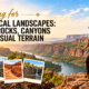 Geological landscapes in India featuring dramatic rock formations, scenic canyons, unusual terrain and a traveler exploring rocky cliffs.