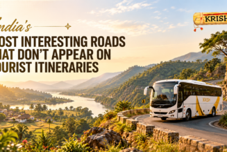 India’s most interesting offbeat road trips with a Krish Travels bus on a scenic mountain route in India