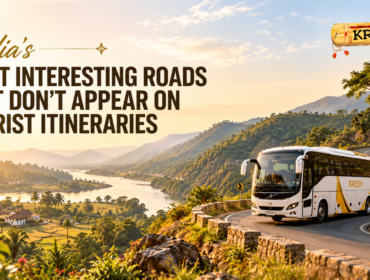 India’s most interesting offbeat road trips with a Krish Travels bus on a scenic mountain route in India
