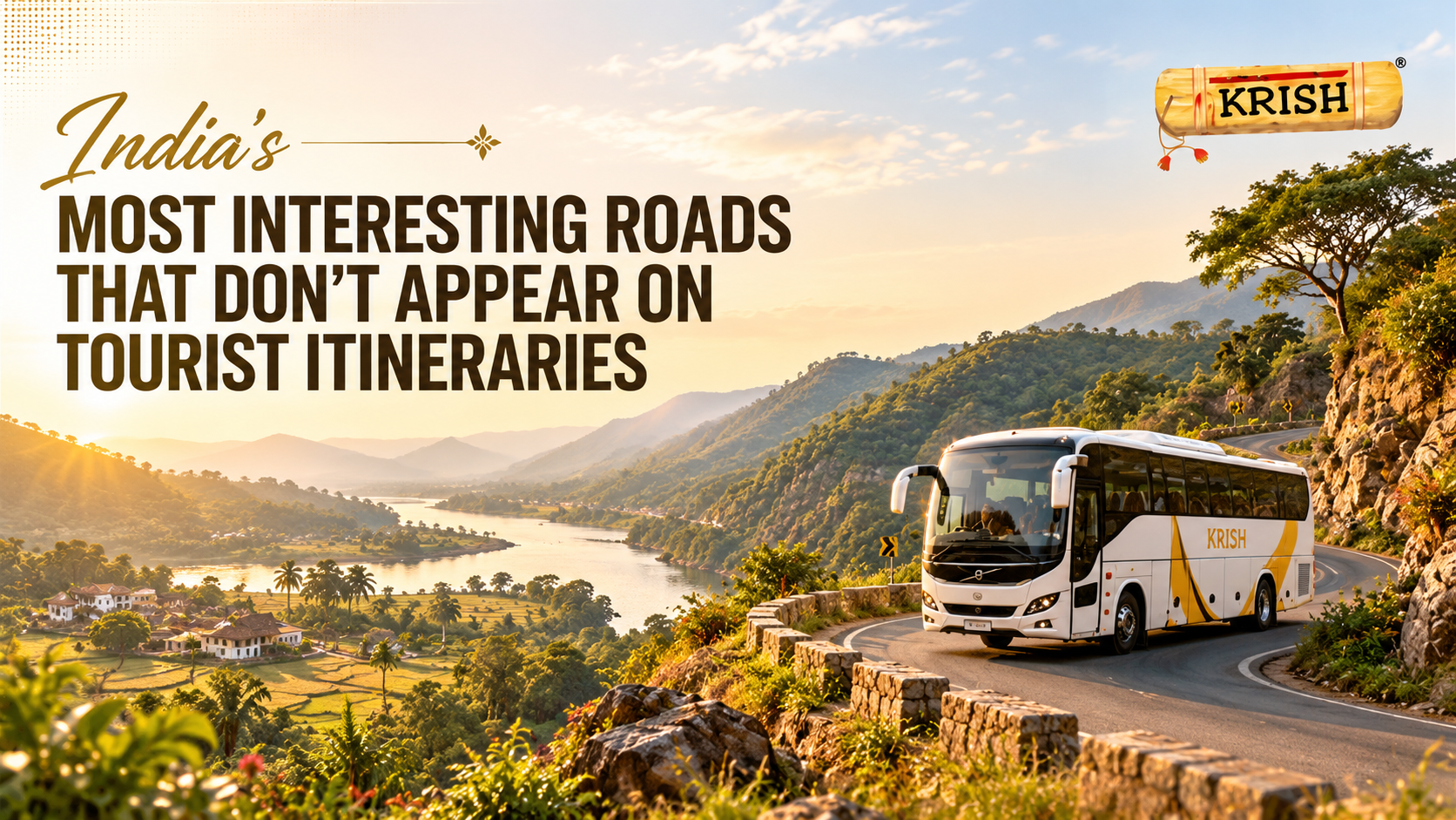 India’s most interesting offbeat road trips with a Krish Travels bus on a scenic mountain route in India